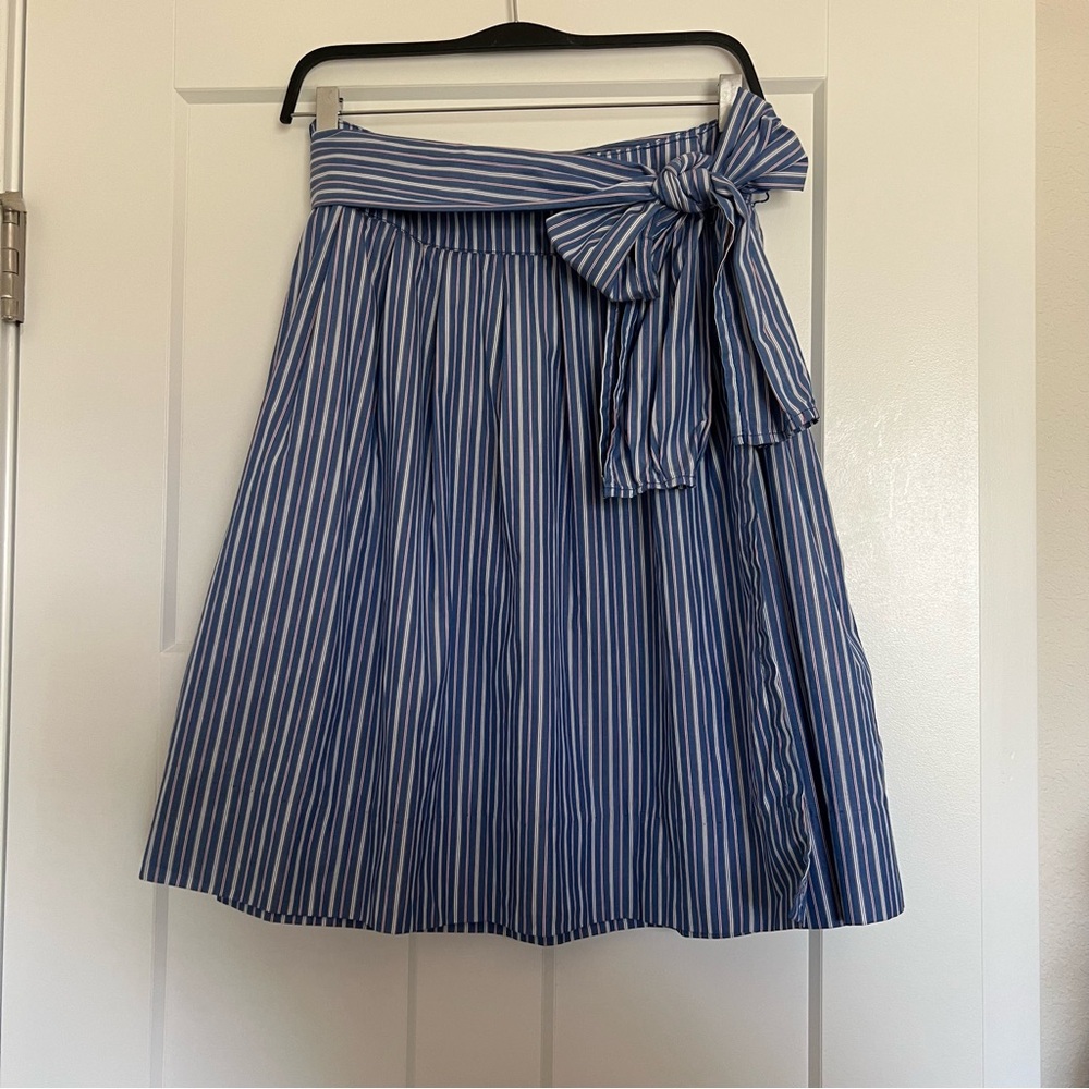 Y2K Tommy Hilfiger Pleated Wrap Red, White and Blue Striped Skirt | Size 8